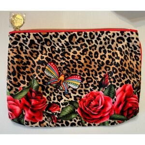 Estee Lauder Leopard Print Makeup Cosmetic Bag Butterfly Roses New